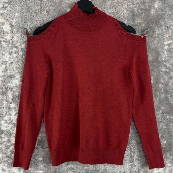Cable & Gauge Size S Mock Turtleneck Cold Shoulder Sweater Red Long Sleeve - Picture 1 of 8